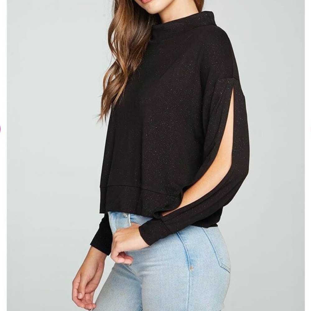 NWOT Chaser Sparkle Split Sleeve Mock Neck Top